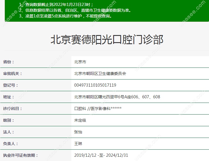 北京赛德阳光口腔的资质