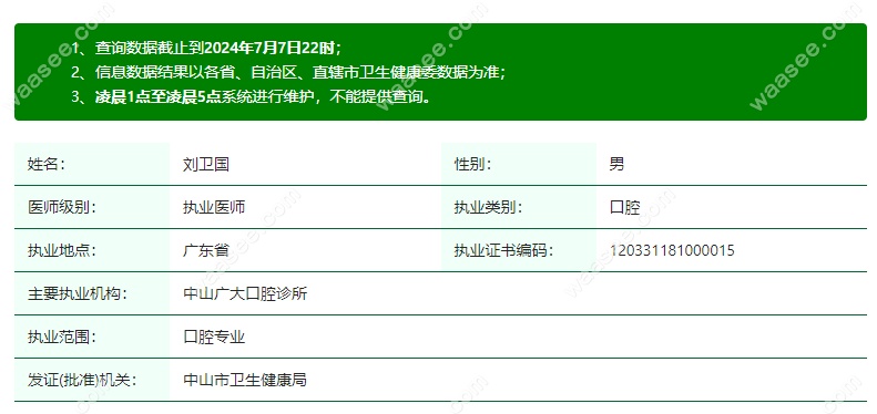 中山广大口腔诊所刘卫国