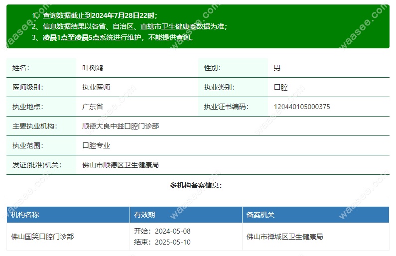 佛山顺德大良中益口腔门诊部叶树鸿