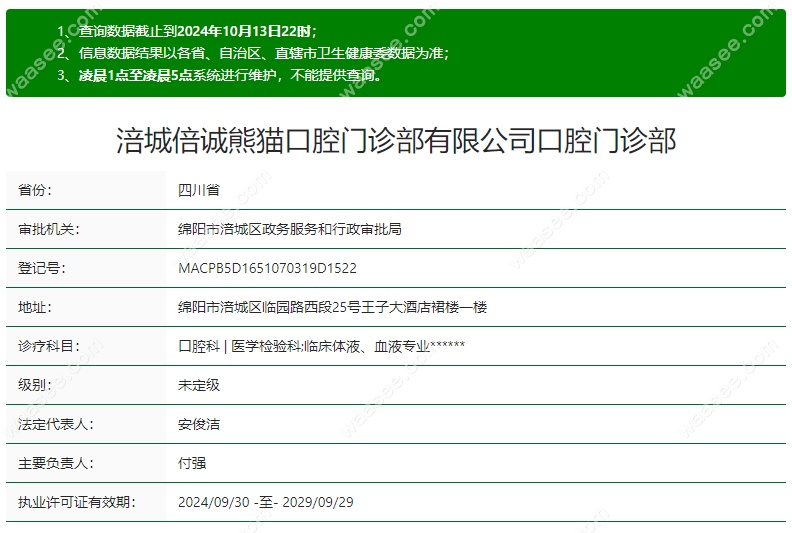 绵阳熊猫口腔门诊部资质