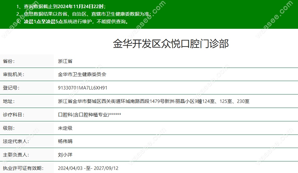 金华众悦口腔医疗资质信息