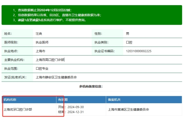 上海优牙口腔门诊部 汪良