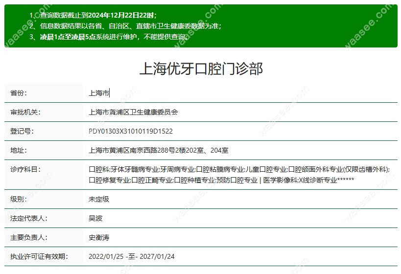 上海优牙口腔医疗资质信息