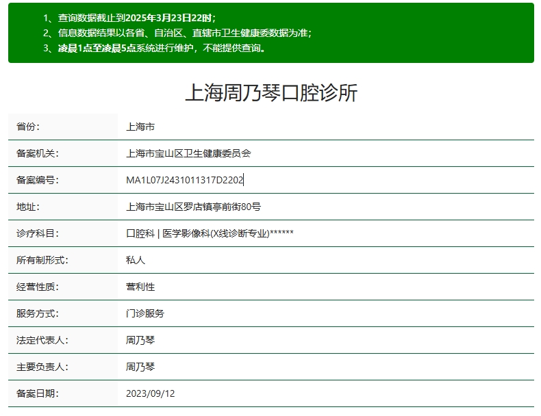 上海周乃琴口腔诊所资质