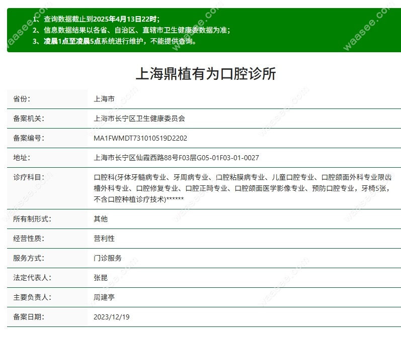 上海鼎植有为口腔诊所资质