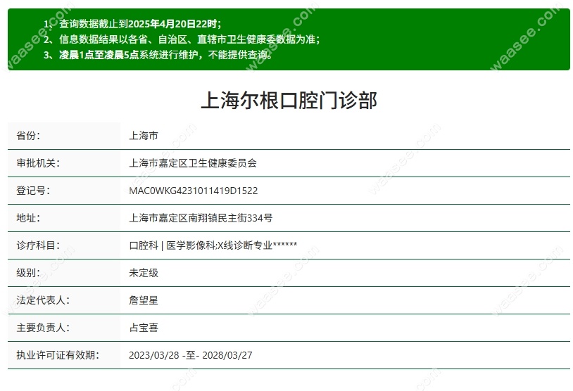 上海尔根口腔门诊部资质