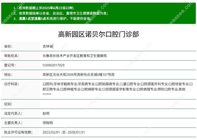 长春诺贝尔口腔佳园路店资质waasee.com